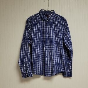 UNTUCKit Men's Blue Checkered Shirt, Plaid Long Sleeve Large Office business
